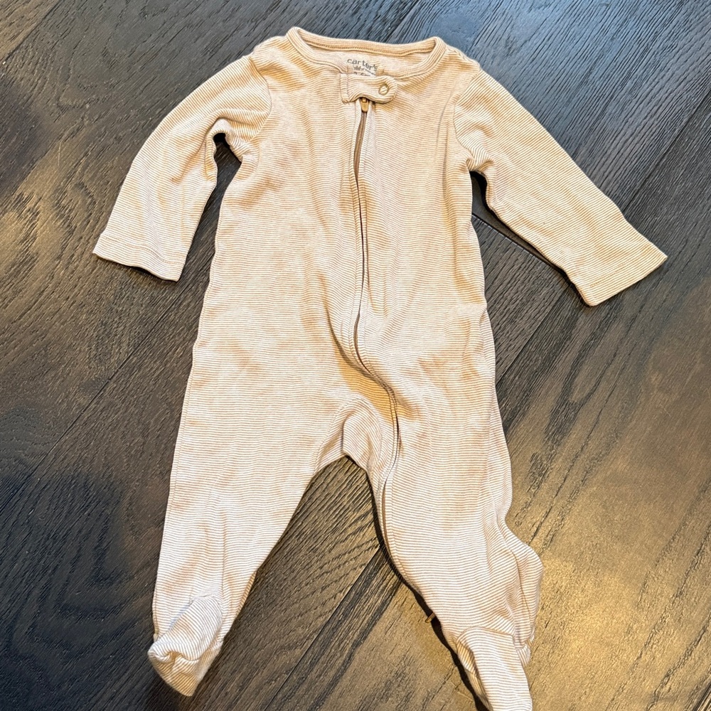 Carter's Cream Striped Baby footie with Zipper